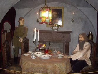 Wax sculptures of Rasputin and Yusupov